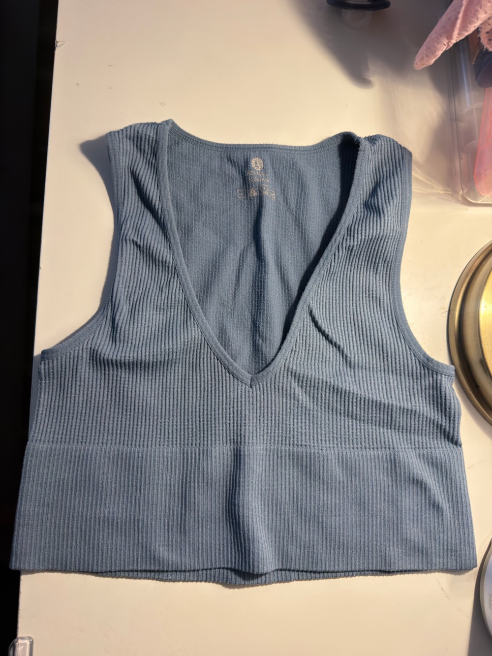 Ribbed V-Neck Tank Top in Dusty Blue